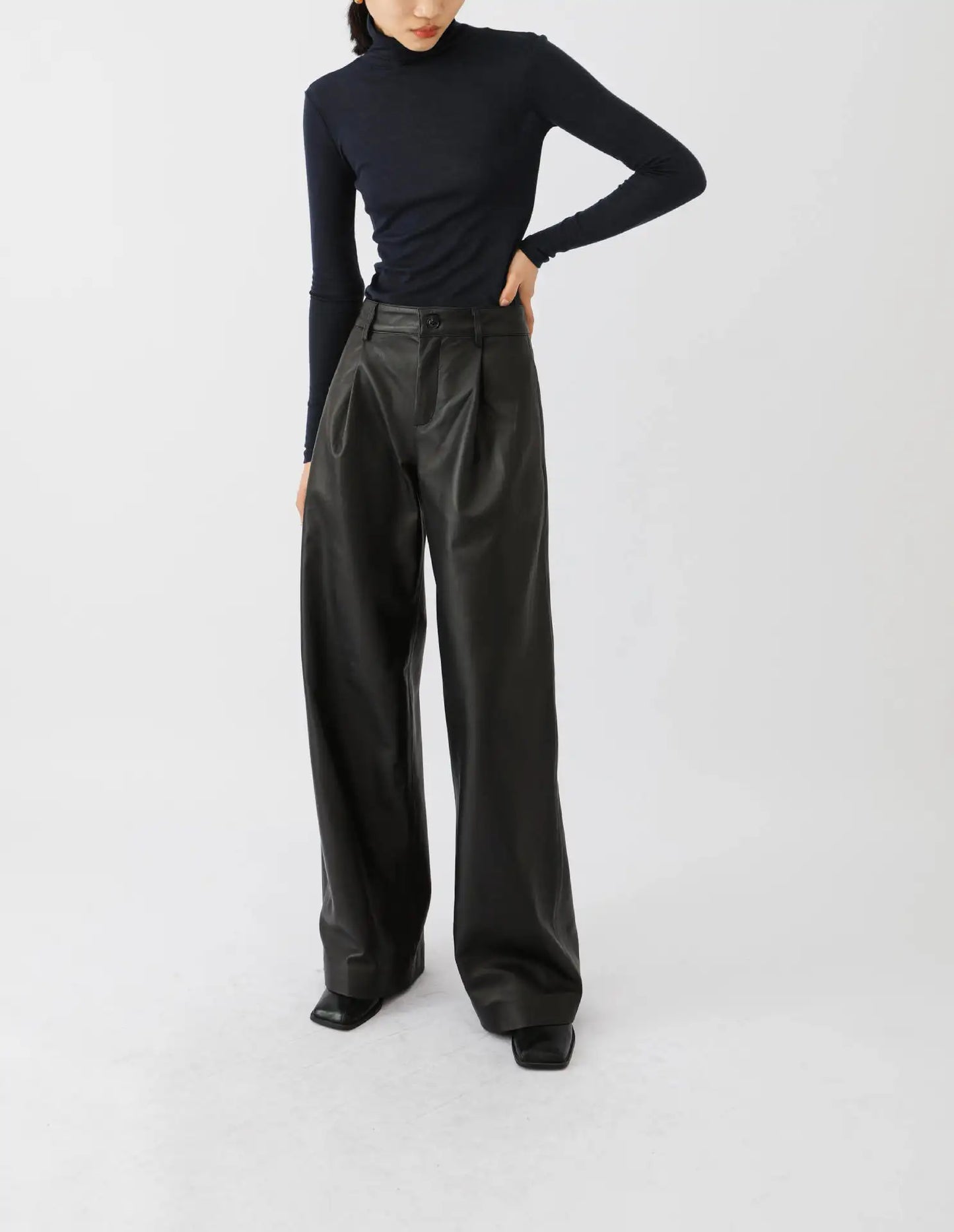 Fashion 100%Sheepskin Leather High Quality Women Loose Long Wide-leg Trousers Oversized