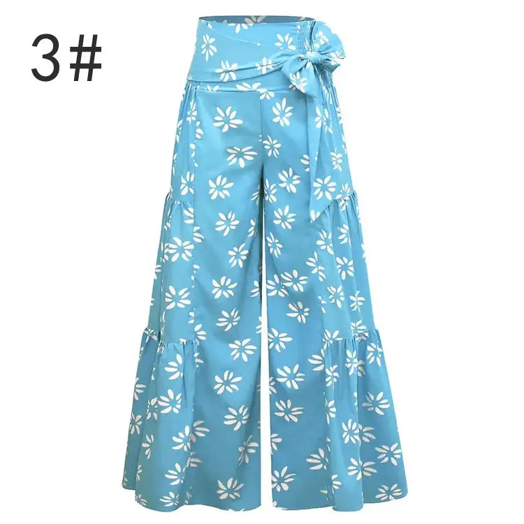 Women'S Wide-Legged Pants With Waist Tied Floor To Floor Beach With Retro Pattern Comfort Pajamas