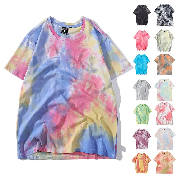 ALLFLY factory Wholesale High Quality Tie Dye Short Sleeves Oversized Pima Cotton Black T- loose fit dazzling T-