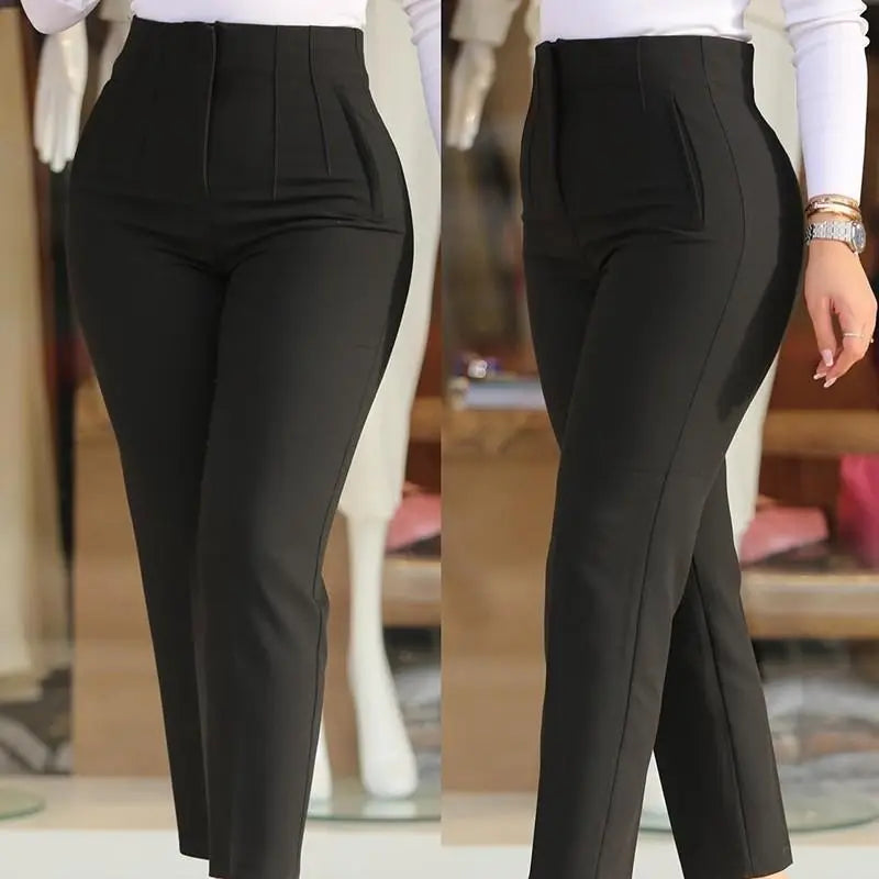 women's clothes Solid Casual Suit Pants High Waist Solid Slim Fit Cropped ladies Trousers New Lady Summer Pencil